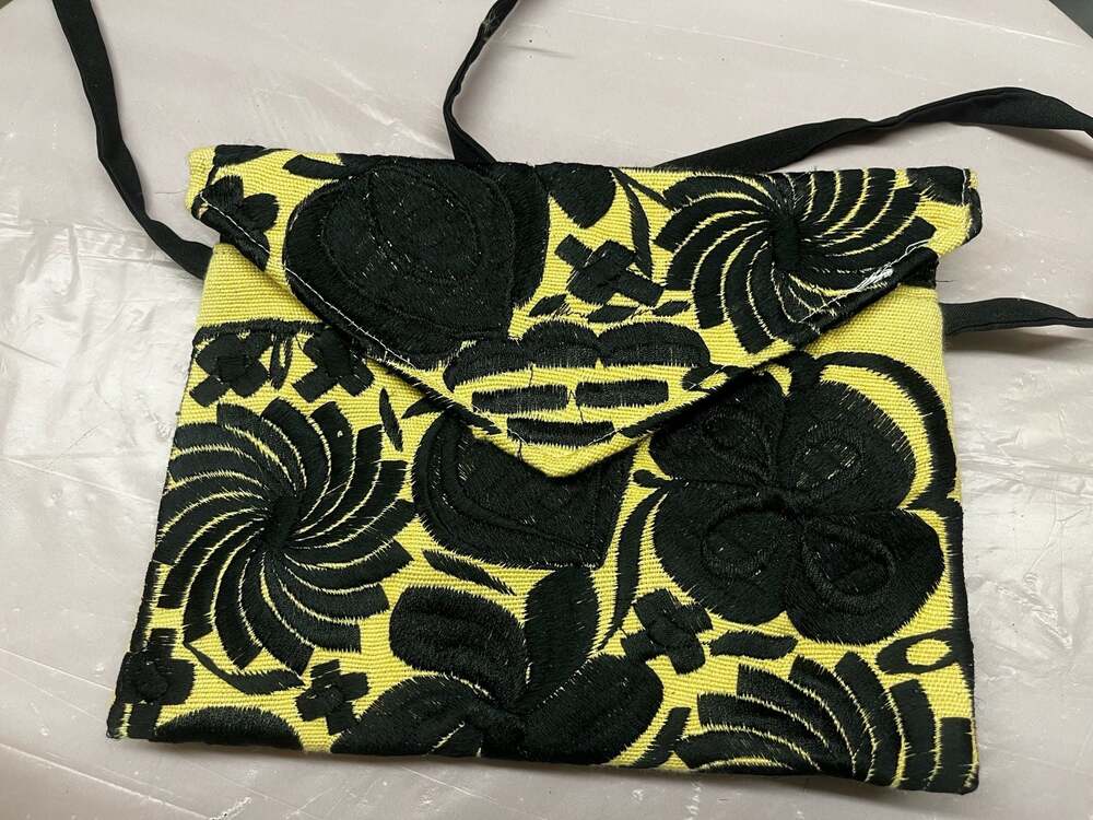 Mexican Hand-Embroidered Floral Envelope Crossbody Clutch Bag